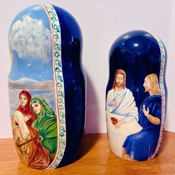 Matryoshka Nesting Dolls Life of Jesus Christ Nativity 10 Pcs Russian Signed VTG - Picture 8 of 14